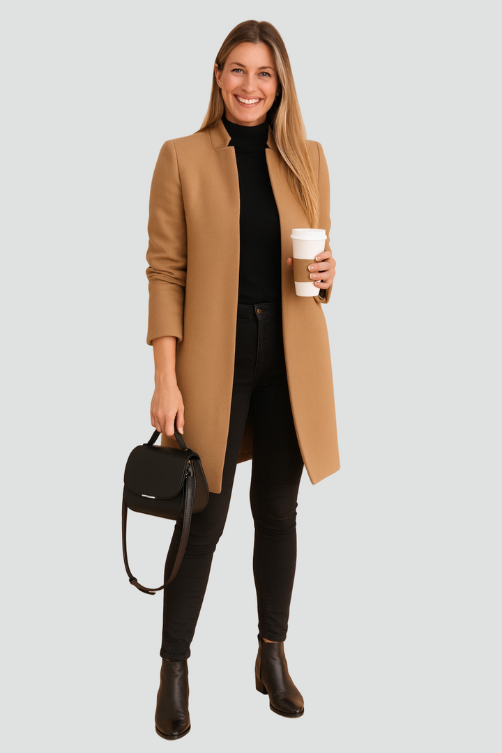 Klassieke Dames Wollen Jas Voor Werk Met Elegante Pasvorm