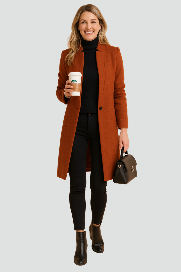 Klassieke Dames Wollen Jas Voor Werk Met Elegante Pasvorm