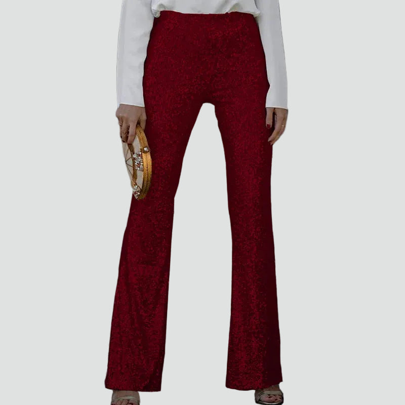 Feestelijke Dames Pailletten Broek Met Wijde Pijpen En High Waist