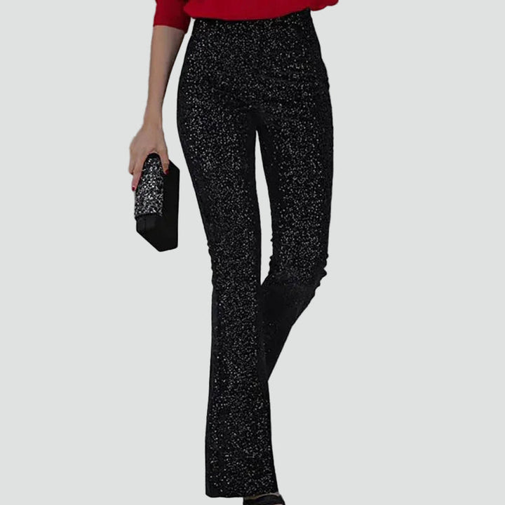Feestelijke Dames Pailletten Broek Met Wijde Pijpen En High Waist
