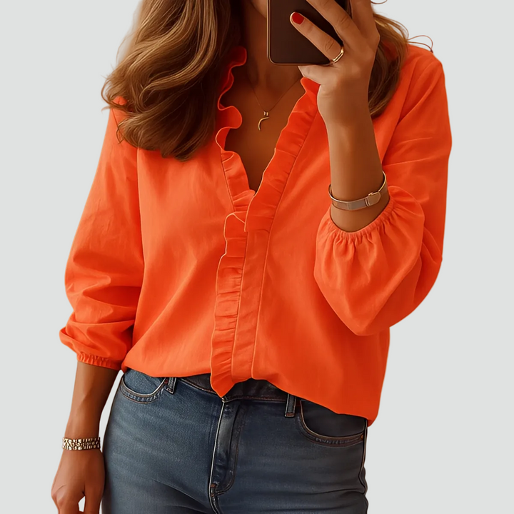 Elegante Dames Blouse Met Lange Mouwen En Ruches