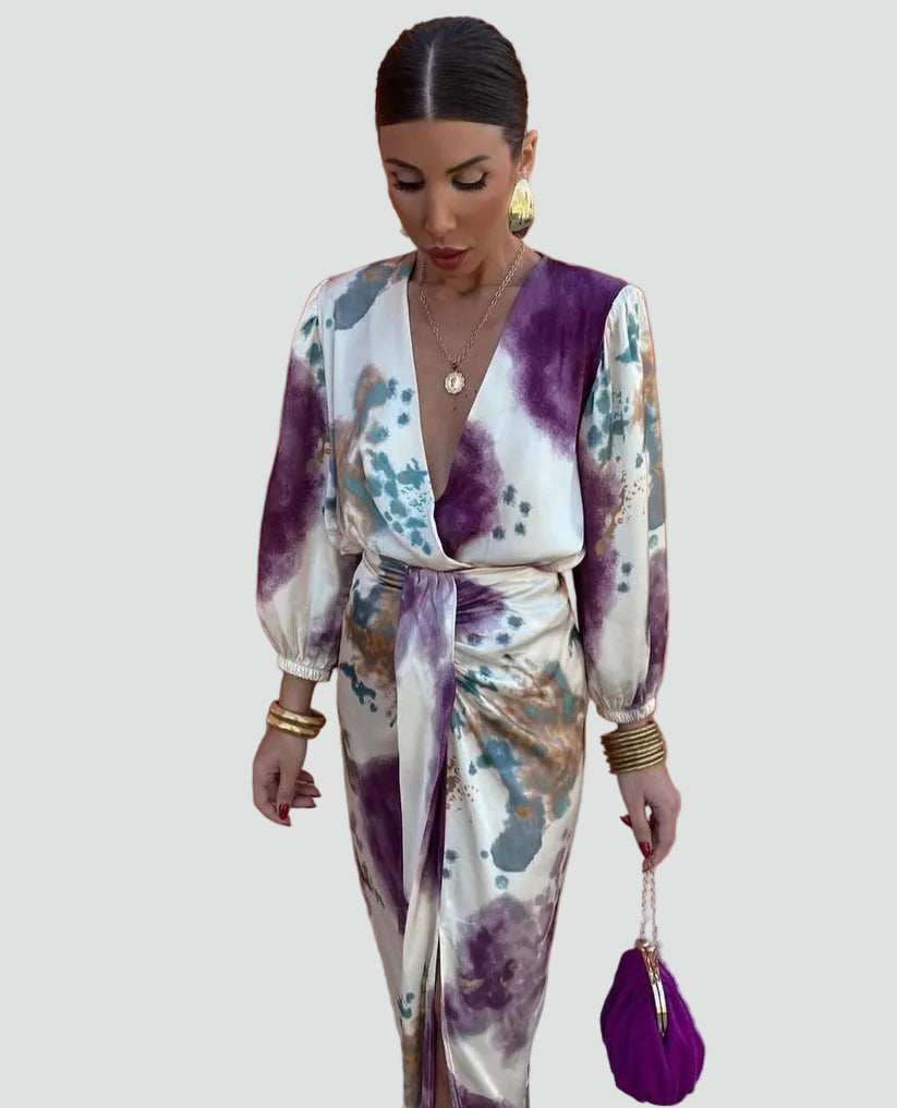 Stijlvolle Dames Cocktail Midi Jurk Met V Hals En Tailleband